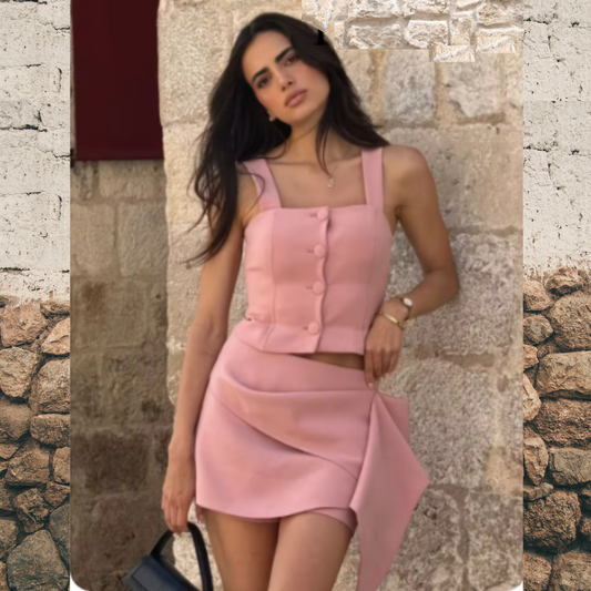 Pink Skort High Waist Asymmetric