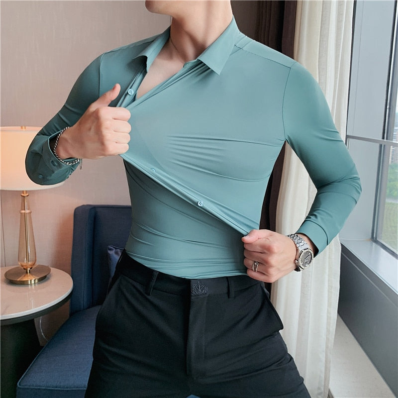 High Elasticity Seamless Long Sleeve Luxury Shirt