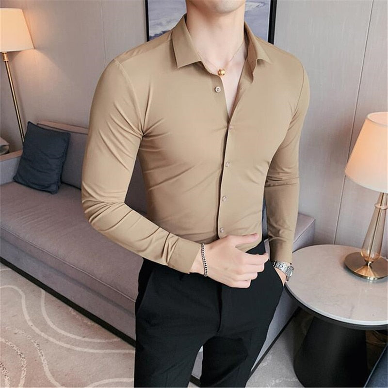 High Elasticity Seamless Long Sleeve Luxury Shirt