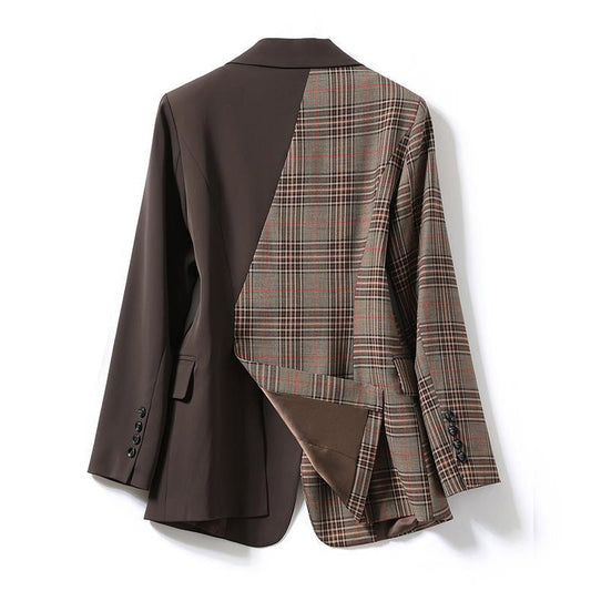 Patchwork Plaid Blazers Coats for Women